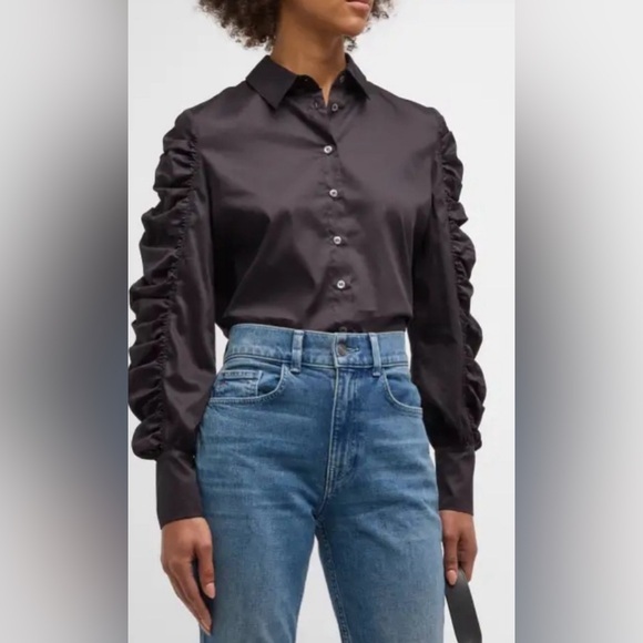 Harshman Juliana Ruffles Cotton Button Front Black‎ Top NWT - Picture 1 of 6